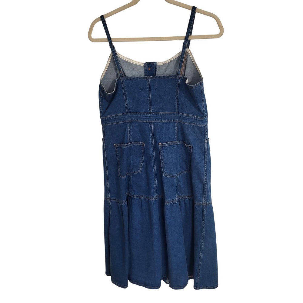 Madewell Bayview Tiered Denim Midi Dress Blue Button Front Medium Wash Jean 10 - Picture 3 of 7